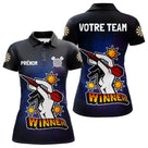 Maillot Fléchette Personnalisé - Design Winner Noir & Bleu - Polo Femme