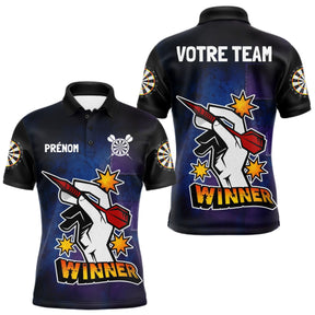 Maillot Fléchette Personnalisé - Design Winner Noir & Bleu - Polo Homme