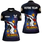 Maillot Fléchette Personnalisé - Design Winner Noir & Bleu - Polo Zippé Femme