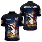 Maillot Fléchette Personnalisé - Design Winner Noir & Bleu - Polo Zippé Homme