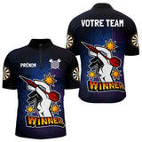Maillot Fléchette Personnalisé - Design Winner Noir & Bleu - Polo Zippé Homme