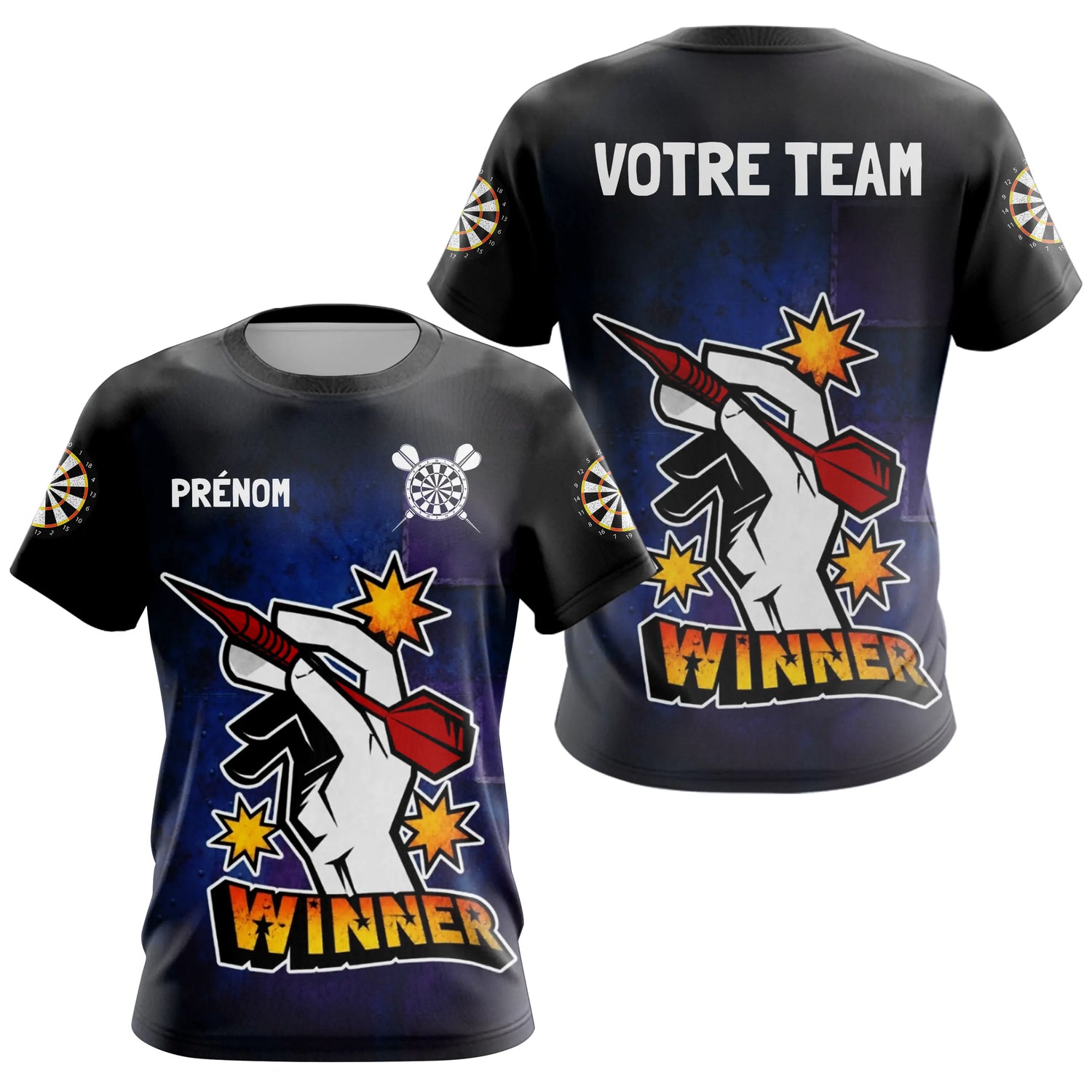 Maillot Fléchette Personnalisé - Design Winner Noir & Bleu - T-Shirt Femme