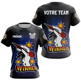 Maillot Fléchette Personnalisé - Design Winner Noir & Bleu - T-Shirt Femme