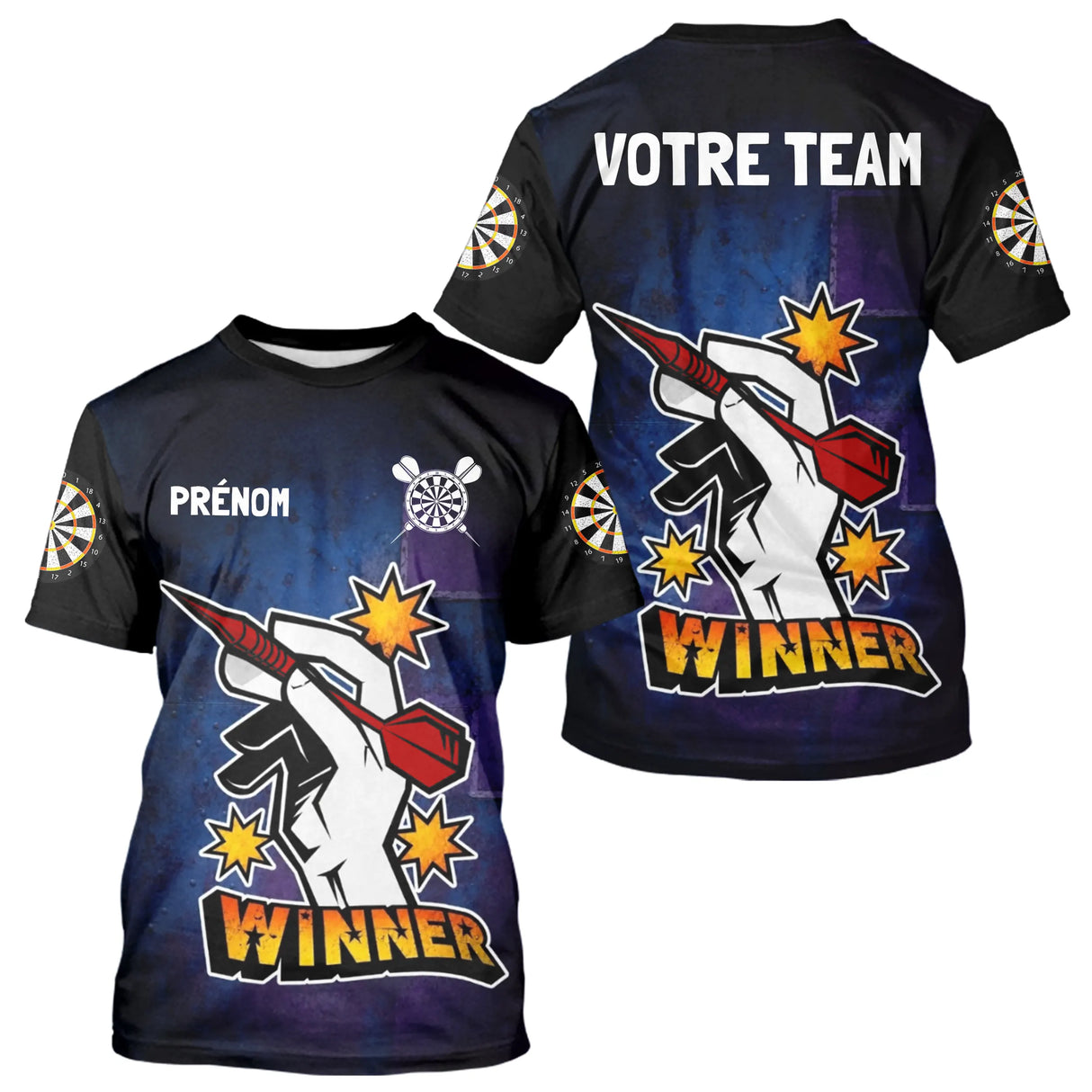 Maillot Fléchette Personnalisé - Design Winner Noir & Bleu - T-Shirt Homme