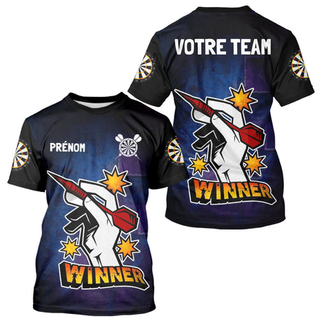 Maillot Fléchette Personnalisé - Design Winner Noir & Bleu - T-Shirt Homme