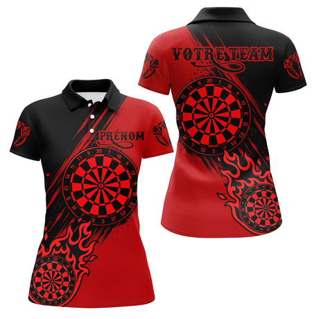Maillot Fléchettes Flammes - Vintage Rouge Noir Personnalisé - Polo Femme