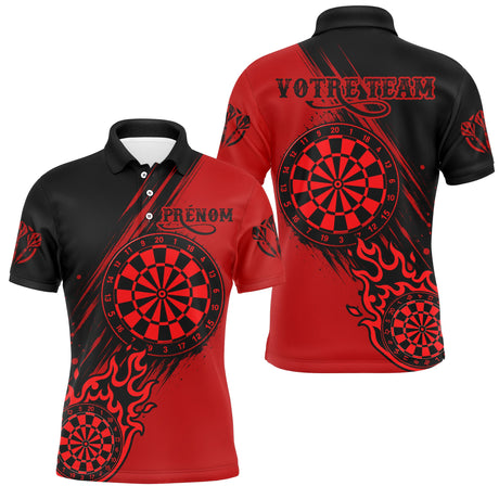 Maillot Fléchettes Flammes - Vintage Rouge Noir Personnalisé - Polo Homme