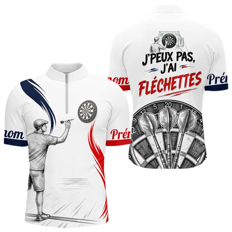 Maillot Fléchettes "J'peux Pas" - Design Blanc Homme Femme- Polo Zippé Homme