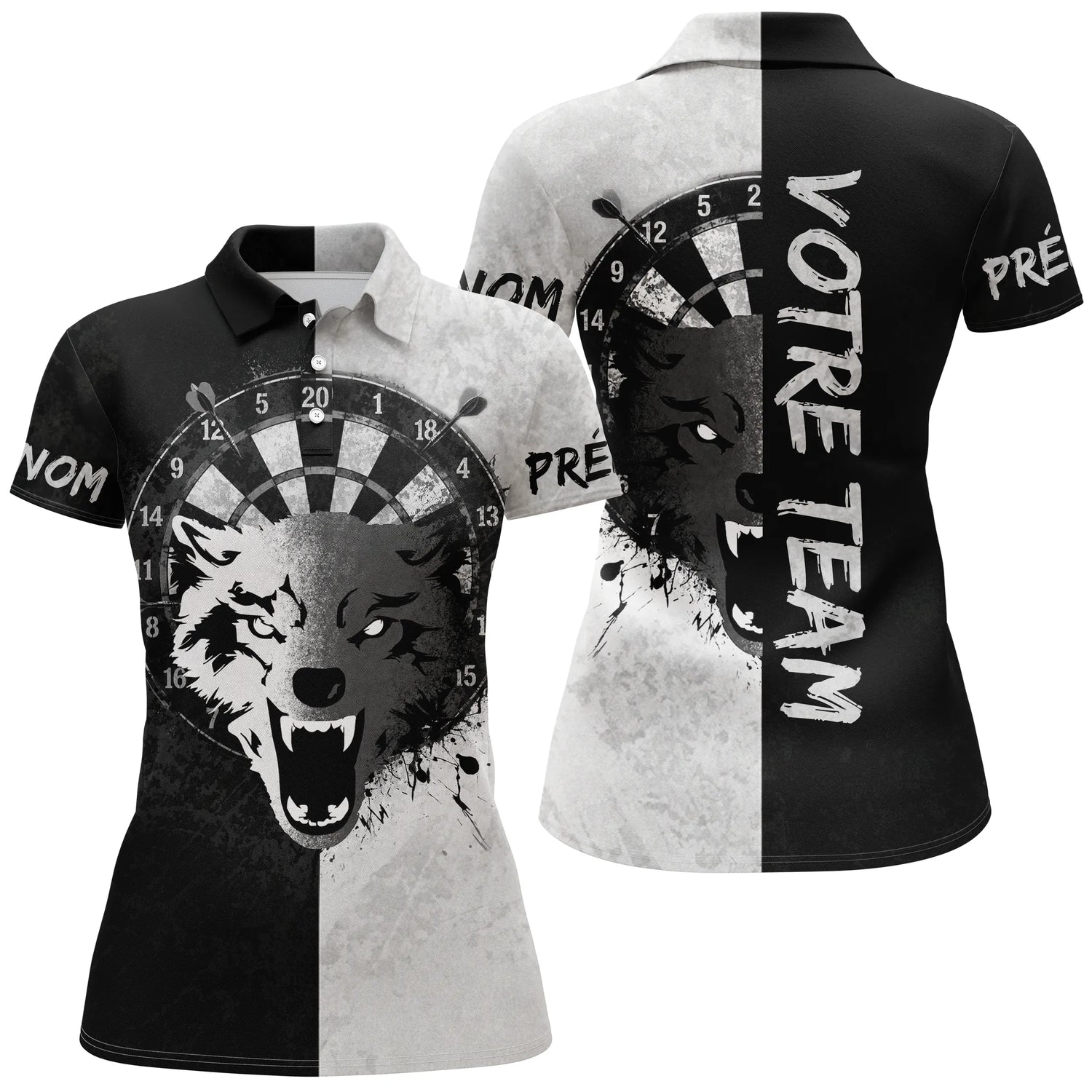 Maillot Fléchettes Loup - Design Blanc & Noir Personnalisé - Polo Femme
