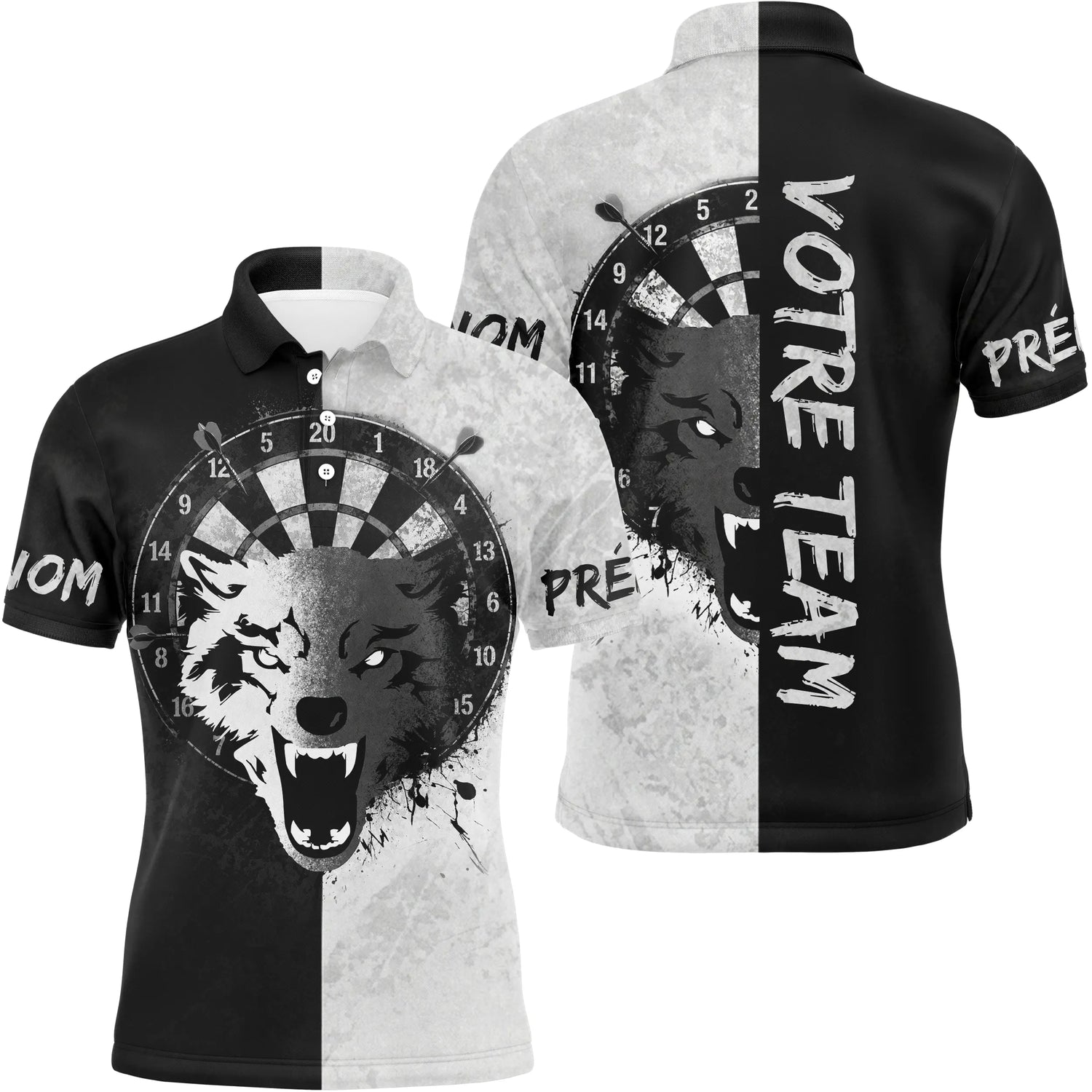 Maillot Fléchettes Loup - Design Blanc & Noir Personnalisé - Polo Homme
