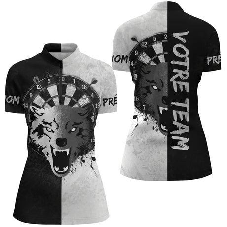Maillot Fléchettes Loup - Design Blanc & Noir Personnalisé - Polo Zippé Femme
