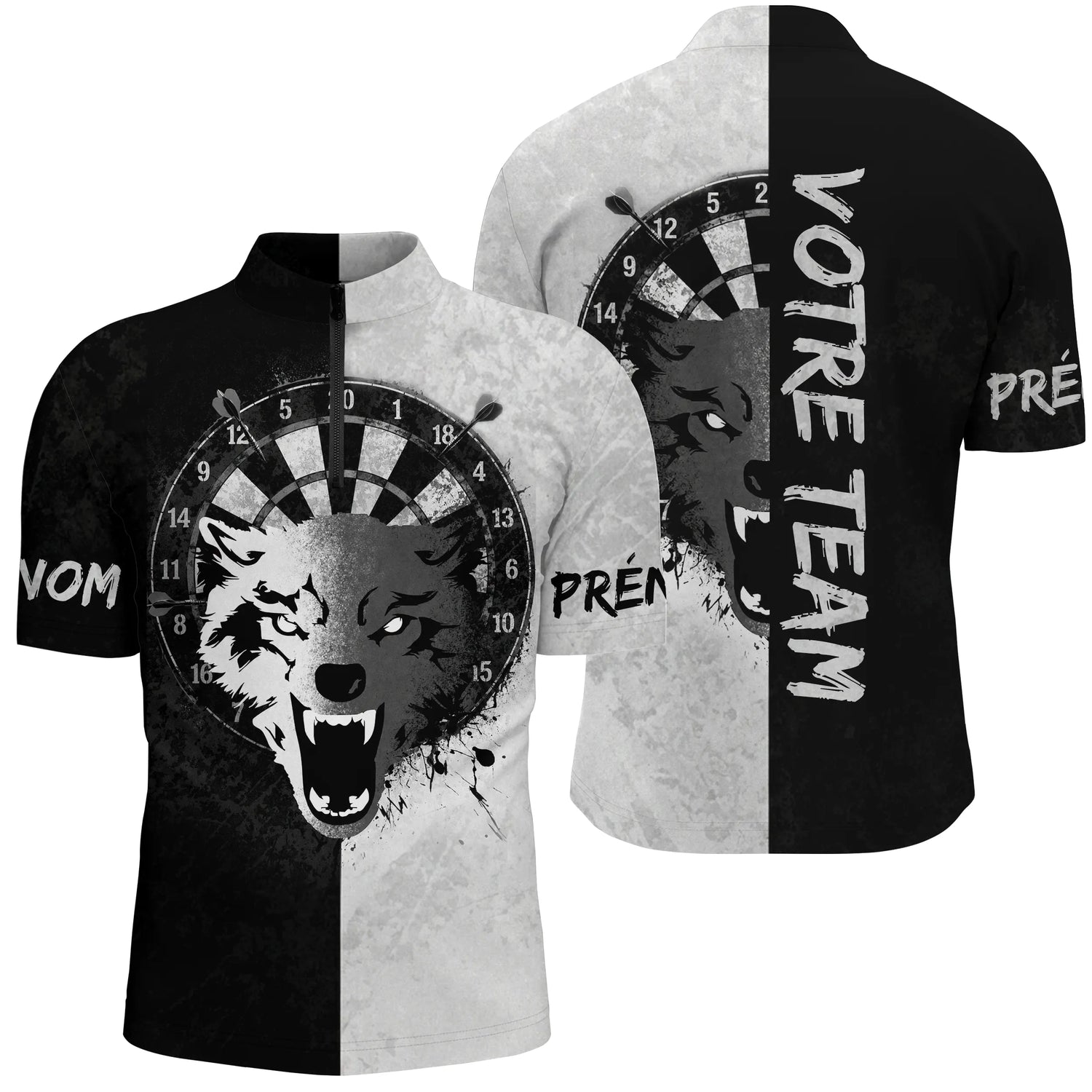 Maillot Fléchettes Loup - Design Blanc & Noir Personnalisé - Polo Zippé Homme