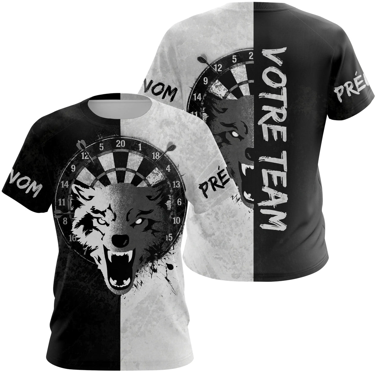 Maillot Fléchettes Loup - Design Blanc & Noir Personnalisé - T-Shirt Femme