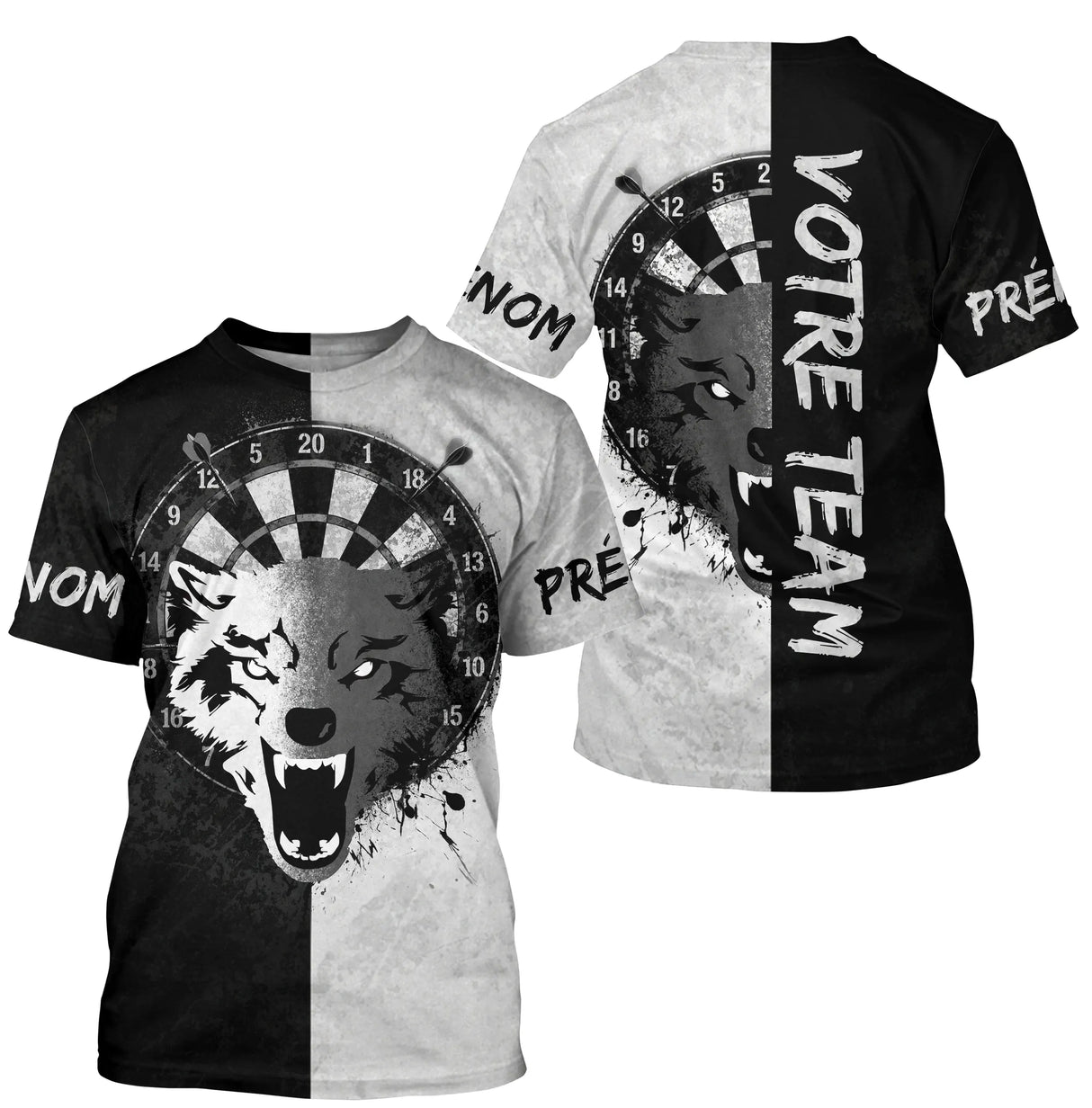 Maillot Fléchettes Loup - Design Blanc & Noir Personnalisé - T-Shirt Homme