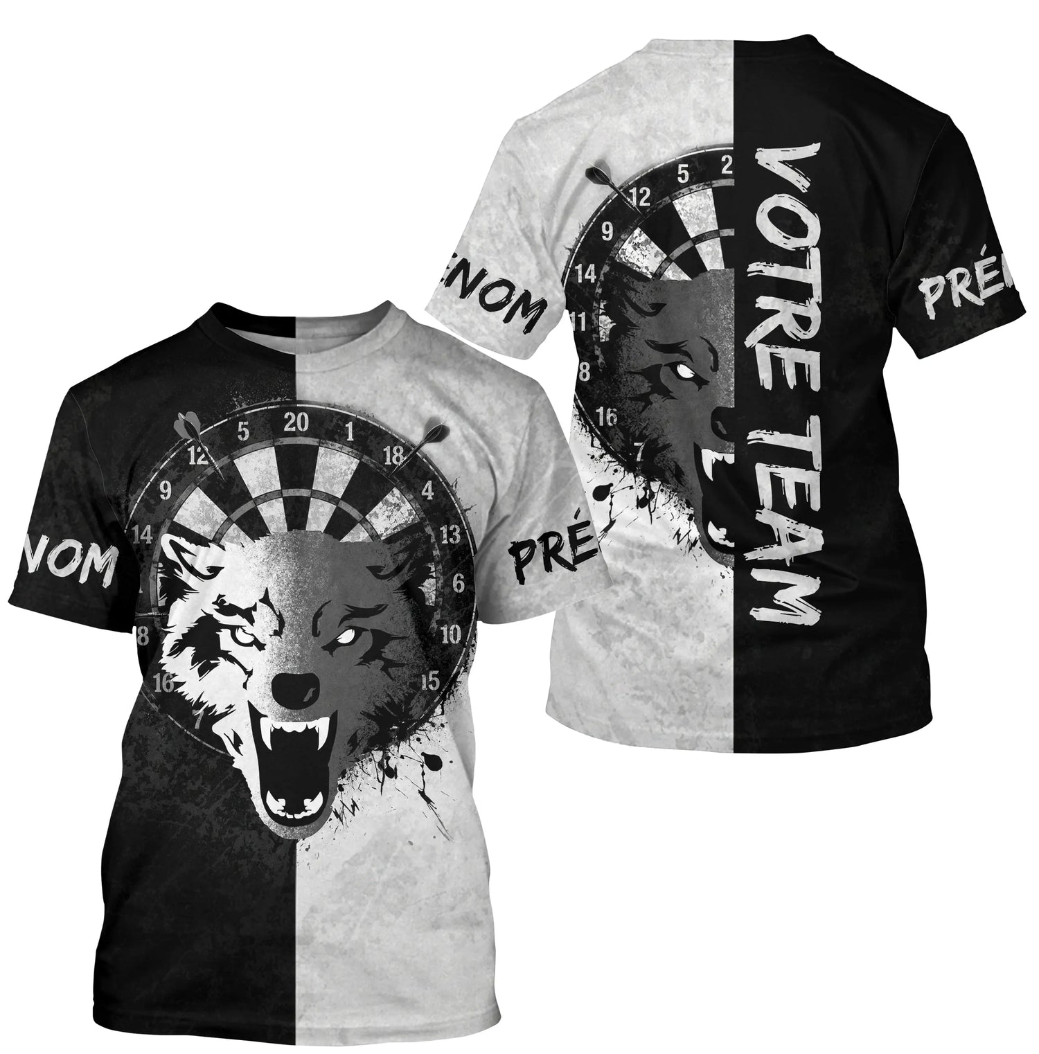 Maillot Fléchettes Loup - Design Blanc & Noir Personnalisé - T-Shirt Homme