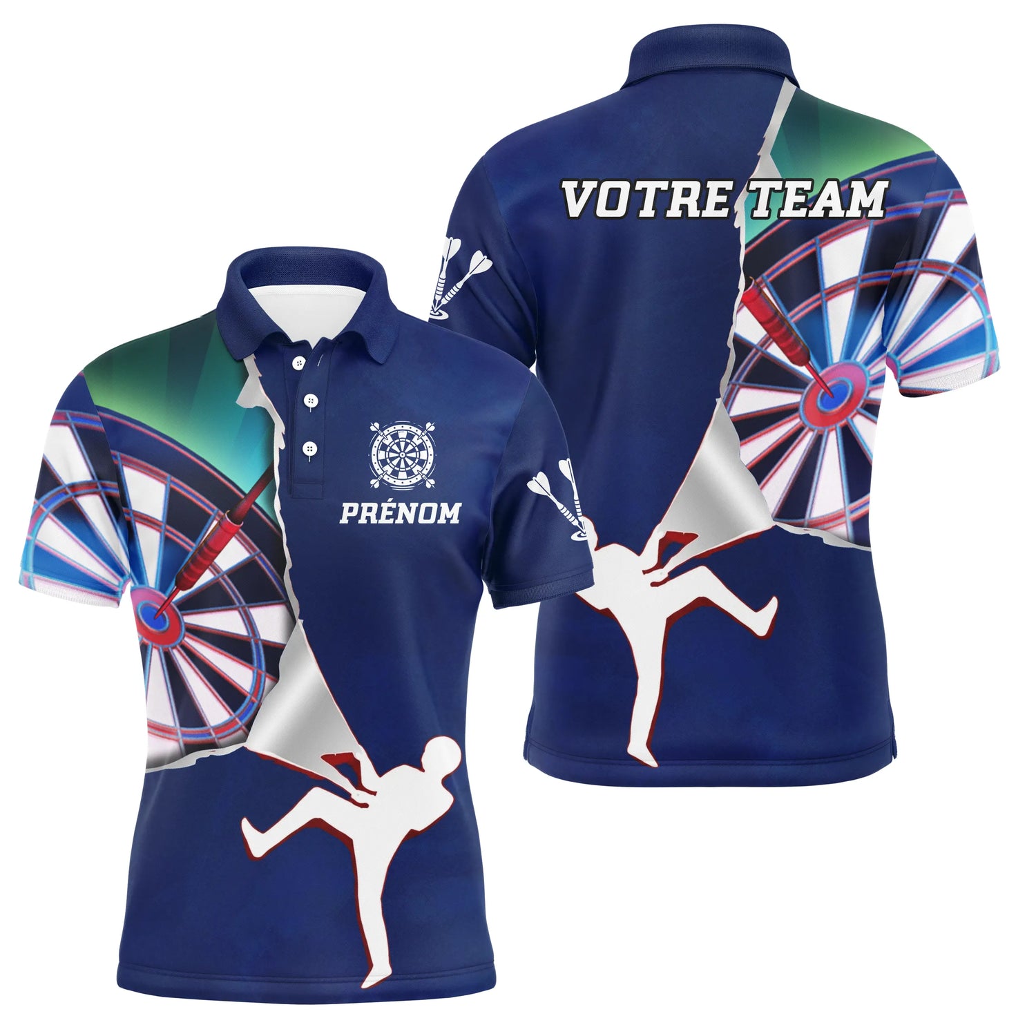 Maillot Fléchettes Marine Personnalisé – Style Sportif Dynamique - Polo Homme