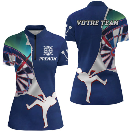 Maillot Fléchettes Marine Personnalisé – Style Sportif Dynamique - Polo Zippé Femme
