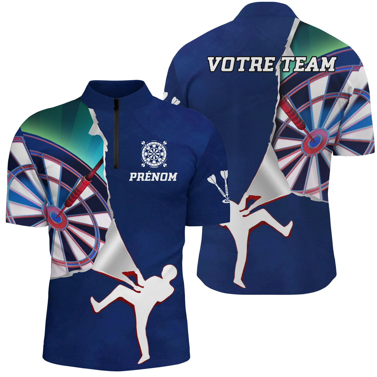 Maillot Fléchettes Marine Personnalisé – Style Sportif Dynamique - Polo Zippé Homme