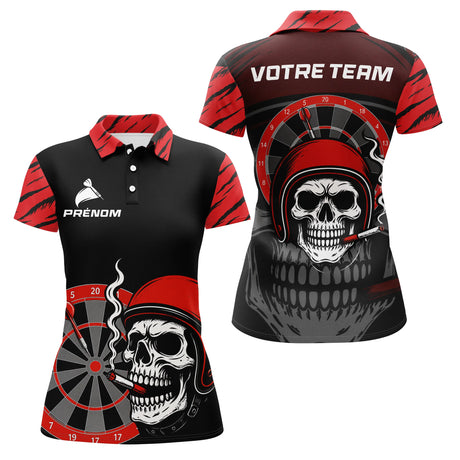 Maillot Fléchettes Motard Tête de Mort - Noir & Rouge Personnalisé - Polo Femme