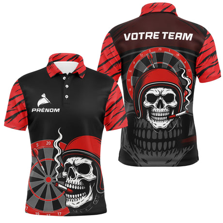 Maillot Fléchettes Motard Tête de Mort - Noir & Rouge Personnalisé - Polo Homme