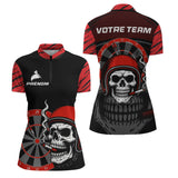 Maillot Fléchettes Motard Tête de Mort - Noir & Rouge Personnalisé - Polo Zippé Femme