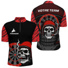 Maillot Fléchettes Motard Tête de Mort - Noir & Rouge Personnalisé - Polo Zippé Homme