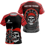 Maillot Fléchettes Motard Tête de Mort - Noir & Rouge Personnalisé - T-Shirt Femme