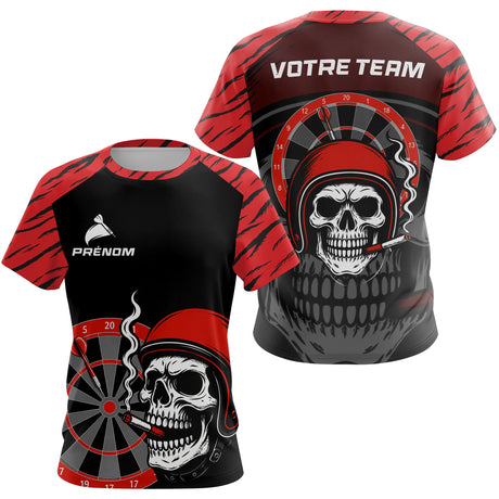 Maillot Fléchettes Motard Tête de Mort - Noir & Rouge Personnalisé - T-Shirt Femme