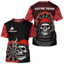 Maillot Fléchettes Motard Tête de Mort - Noir & Rouge Personnalisé - T-Shirt Homme