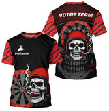 Maillot Fléchettes Motard Tête de Mort - Noir & Rouge Personnalisé - T-Shirt Homme