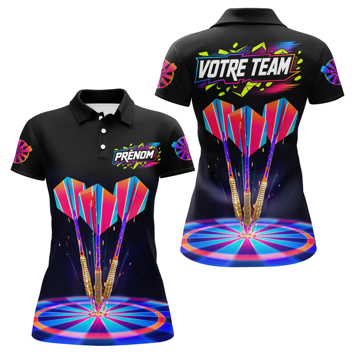 Maillot Fléchettes Néon Noir - Cyber Néon Multicolore - Polo Femme