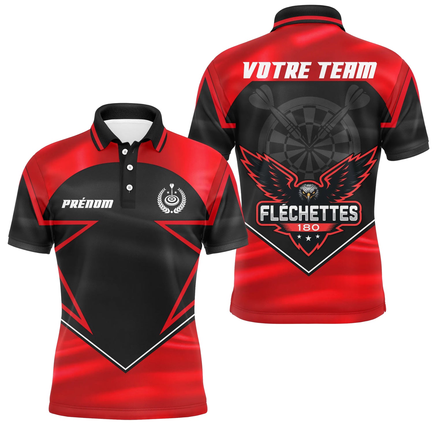 Maillot Fléchettes Personnalisé - Aigle Puissant Rouge Noir - Polo Homme