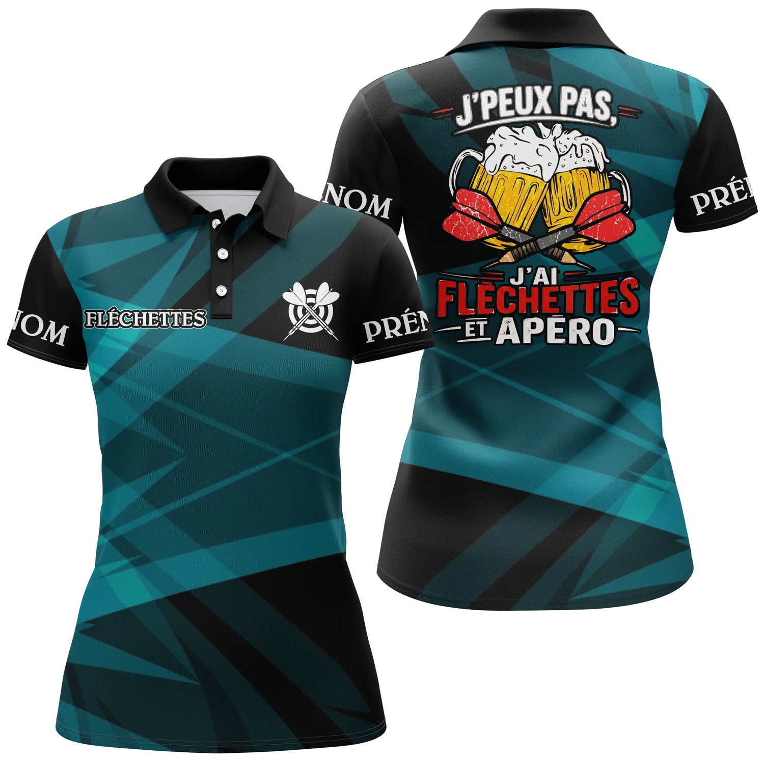 Maillot Fléchettes Personnalisé - Apéro Noir & Bleu Canard - Polo Femme