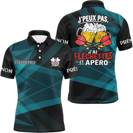 Maillot Fléchettes Personnalisé - Apéro Noir & Bleu Canard - Polo Homme