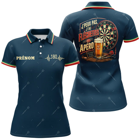 Maillot Fléchettes Personnalisé - Bleu Marine Apéro - Polo Femme