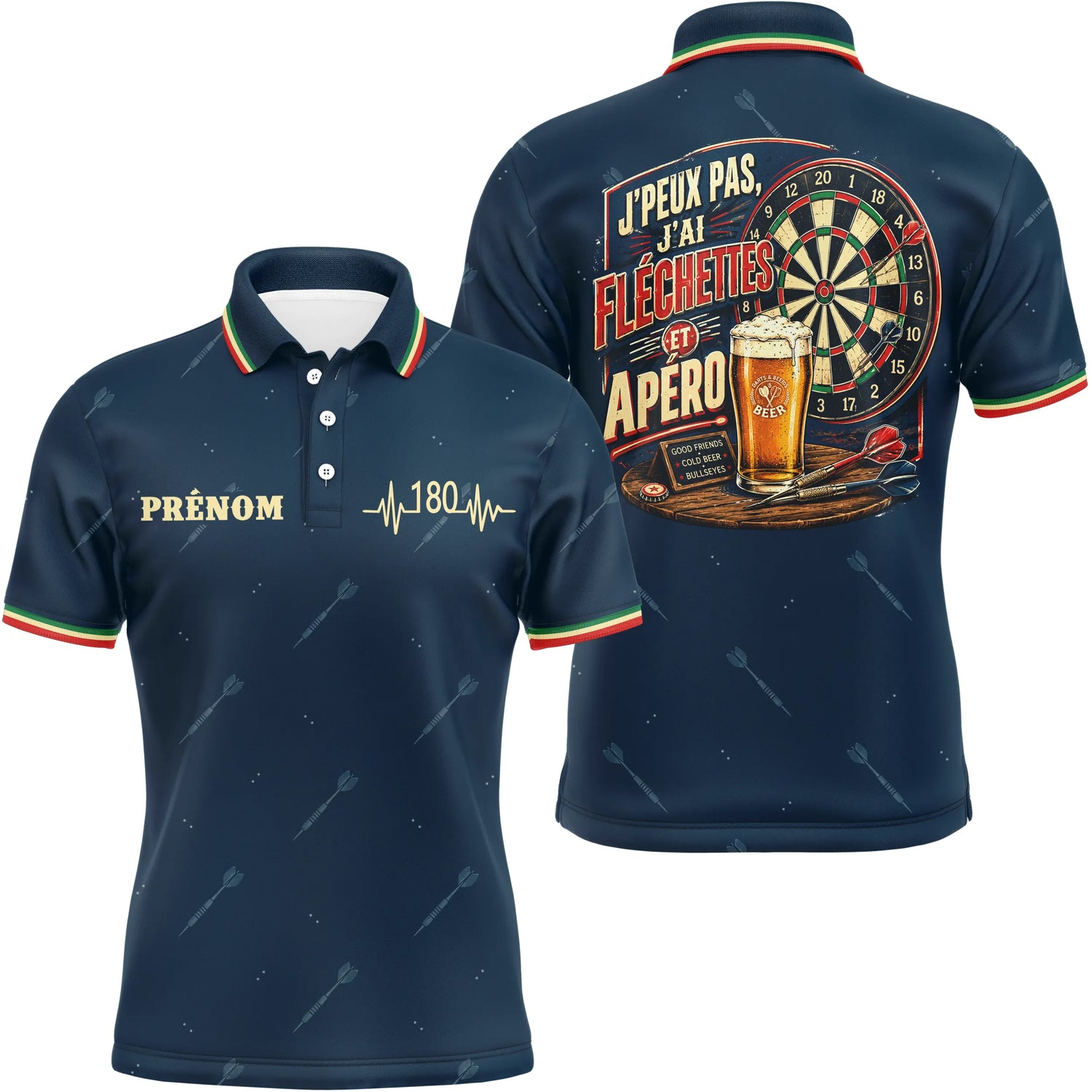 Maillot Fléchettes Personnalisé - Bleu Marine Apéro - Polo Homme