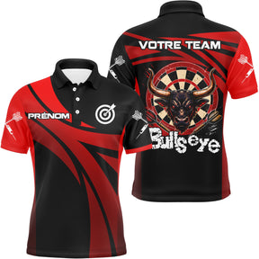 Maillot Fléchettes Personnalisé - Bullseye Noir & Rouge - Polo Homme
