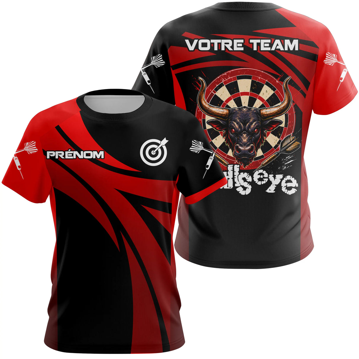 Maillot Fléchettes Personnalisé - Bullseye Noir & Rouge - T-Shirt Femme
