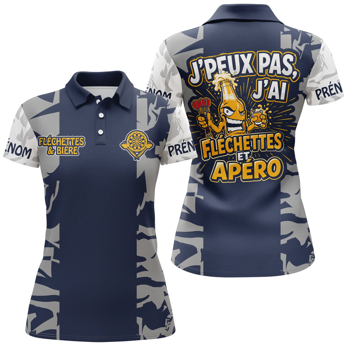 Maillot Fléchettes Personnalisé - Camo Bleu Navy - Polo Femme