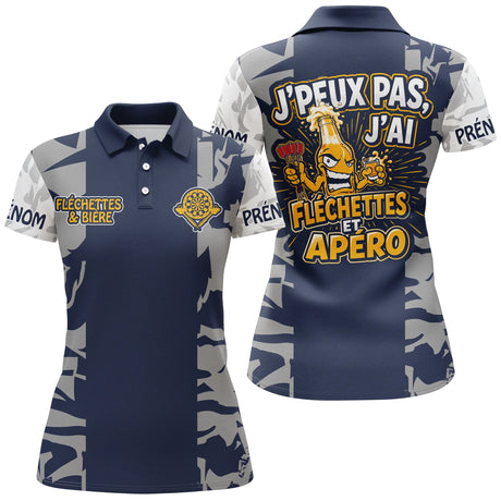 Maillot Fléchettes Personnalisé - Camo Bleu Navy - Polo Femme