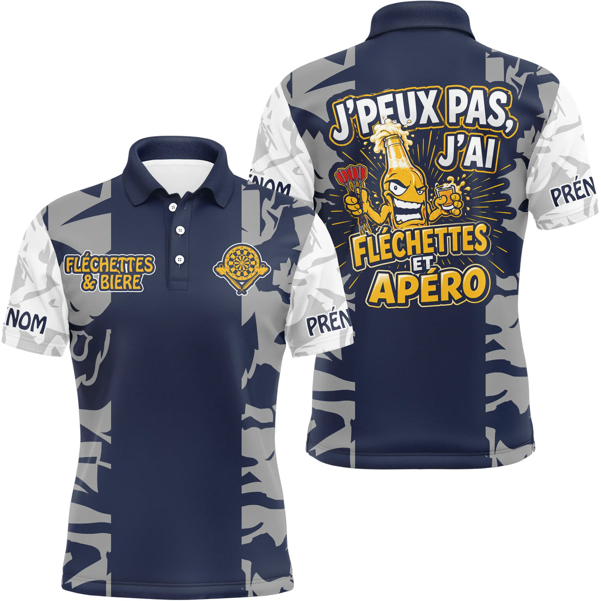 Maillot Fléchettes Personnalisé - Camo Bleu Navy - Polo Homme