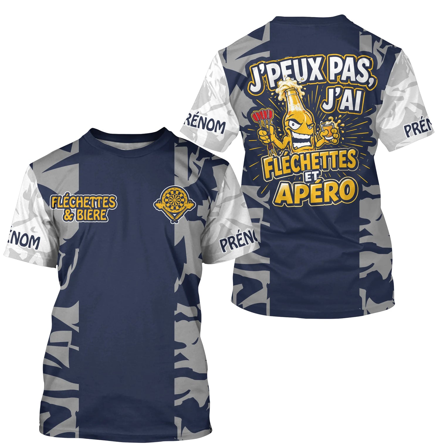 Maillot Fléchettes Personnalisé - Camo Bleu Navy - T-Shirt Homme