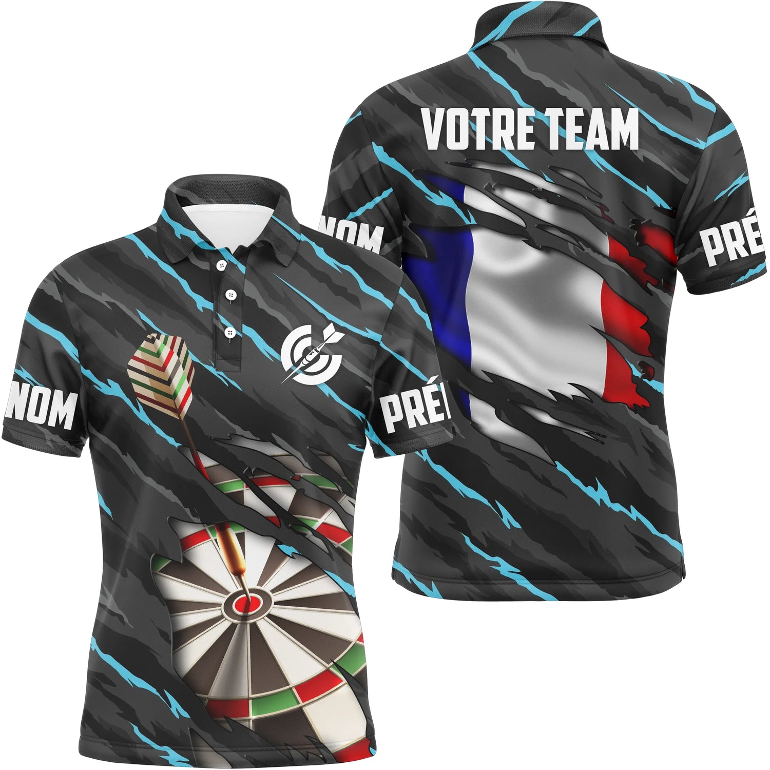 Maillot Fléchettes Personnalisé - Camo Drapeau Français - Polo Homme