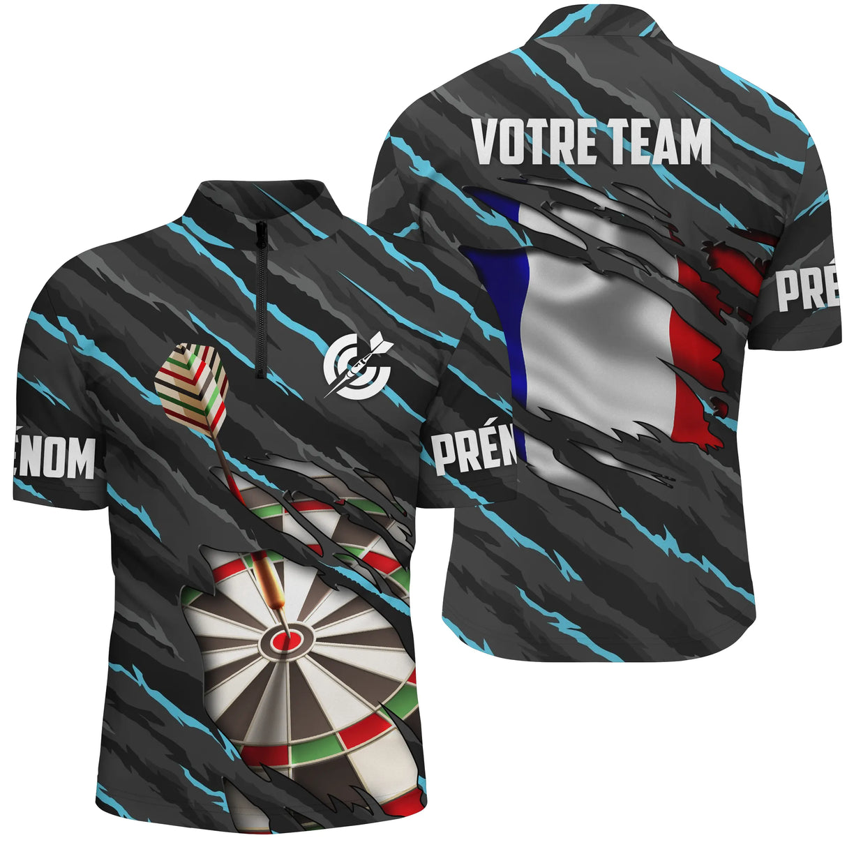 Maillot Fléchettes Personnalisé - Camo Drapeau Français - Polo Zippé Homme