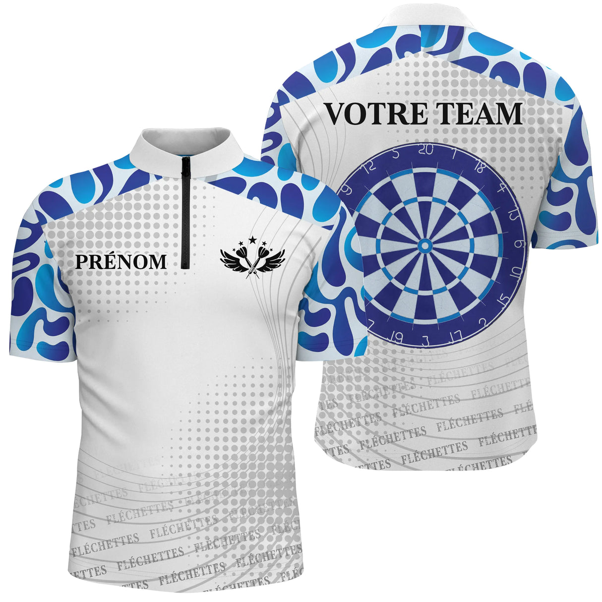 Maillot Fléchettes Personnalisé - Cible Bleue Team - Polo Zippé Homme