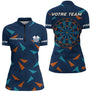 Maillot Fléchettes Personnalisé - Design Bleu & Orange - Polo Zippé Femme