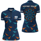 Maillot Fléchettes Personnalisé - Design Bleu & Orange - Polo Zippé Femme