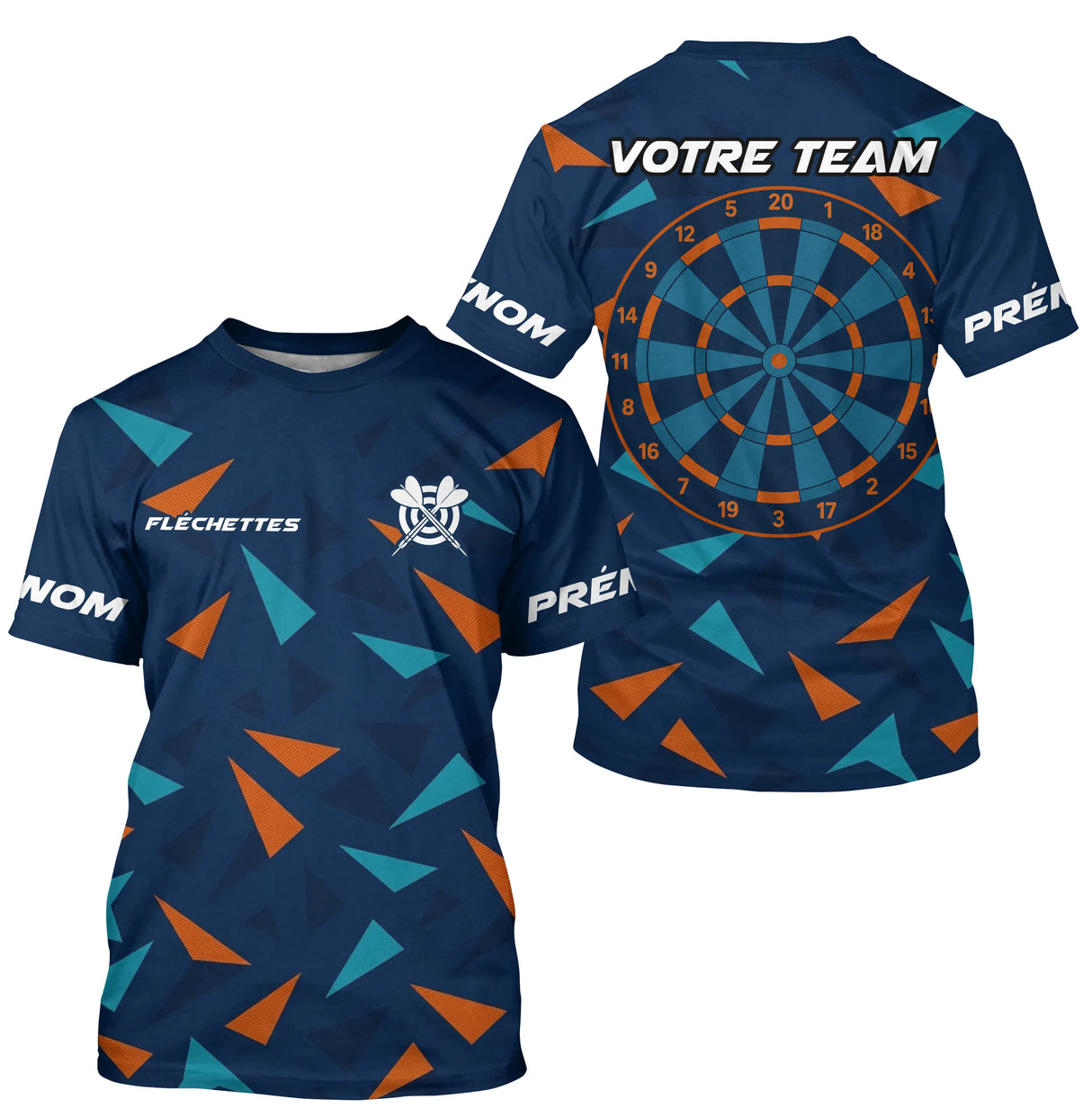 Maillot Fléchettes Personnalisé - Design Bleu & Orange - T-Shirt Homme
