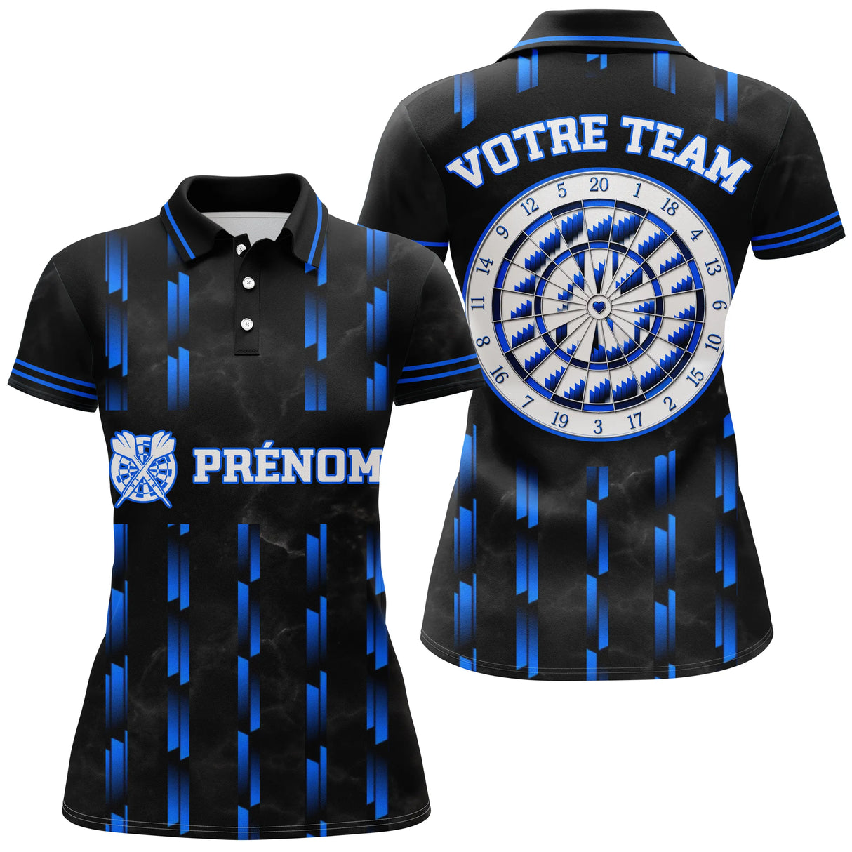 Maillot Fléchettes Personnalisé - Design Bleu Prénom - Polo Femme
