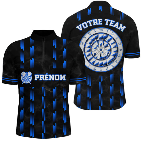 Maillot Fléchettes Personnalisé - Design Bleu Prénom - Polo Zippé Homme